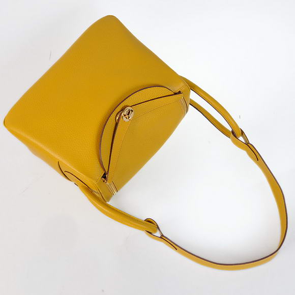 High Quality Replica Hermes Lindy 30CM Havanne Handbags 1057 Yellow Leather Golden Hardware - Click Image to Close